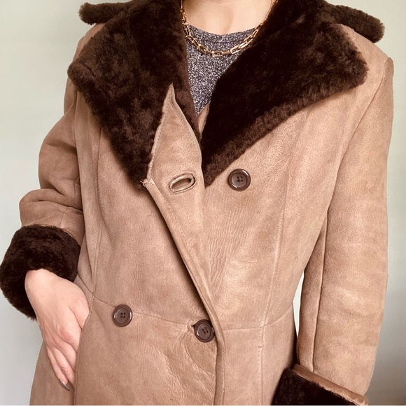 Vintage Real sheepskin shearling leather fur coat jacket - Picture 3 of 8